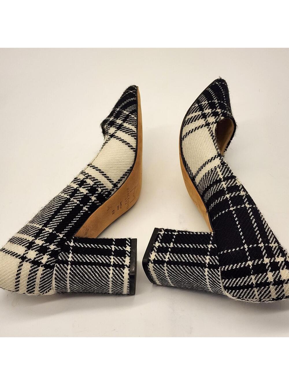Mark Fisher LTD Zella 5 Plaid Block Heel Pumps Ivory Black Pointed Toe Size 6 M - Picture 5 of 7